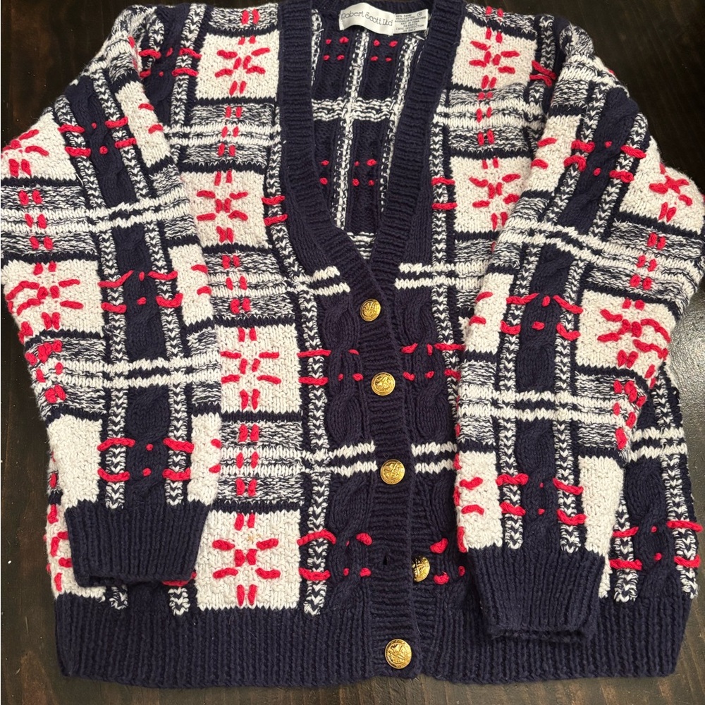 Navy and Red Patterned Cardigan